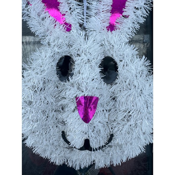 Tinsel Easter Bunny Rabbit Hanging Sign Spring Wall Front Door Porch Decor - Picture 3 of 6